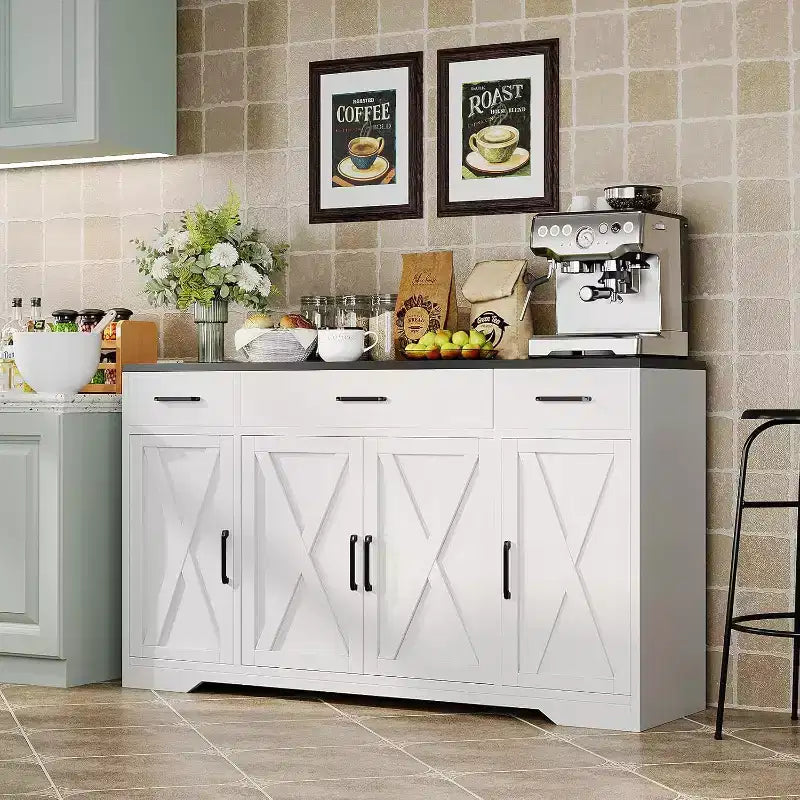 Farmhouse Sideboard Buffet Cabinet with Storage  55 Large Kitchen Buffet with 3 Drawers, Wood Coffee Bar Station for Dining Room & Living Room