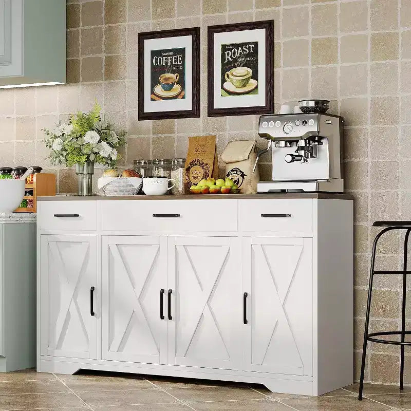 Credenza da Fattoria con Mobile Contenitore 55 Grande Credenza da Cucina con 3 Cassetti, Mobile Bar in Legno per Sala da Pranzo e Soggiorno