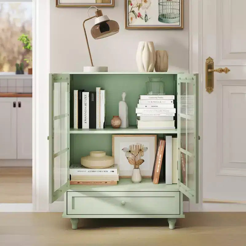 Mobile Buffet Minimalista FurnitureR con Ante in Vetro e Cassetto, Credenza Contenitore Rustica per Sala da Pranzo, Cucina, Soggiorno, Ingresso