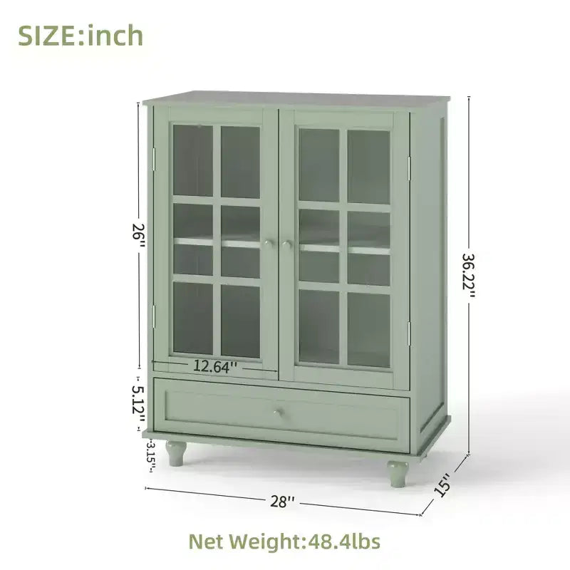 Mobile Buffet Minimalista FurnitureR con Ante in Vetro e Cassetto, Credenza Contenitore Rustica per Sala da Pranzo, Cucina, Soggiorno, Ingresso