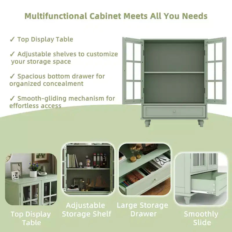 Mobile Buffet Minimalista FurnitureR con Ante in Vetro e Cassetto, Credenza Contenitore Rustica per Sala da Pranzo, Cucina, Soggiorno, Ingresso