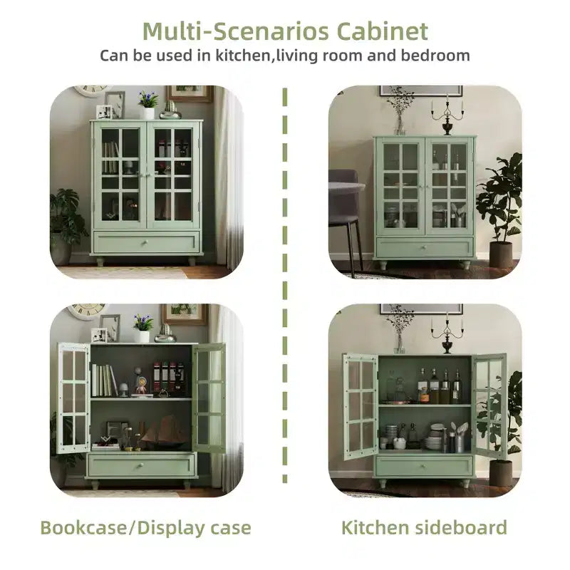 Mobile Buffet Minimalista FurnitureR con Ante in Vetro e Cassetto, Credenza Contenitore Rustica per Sala da Pranzo, Cucina, Soggiorno, Ingresso