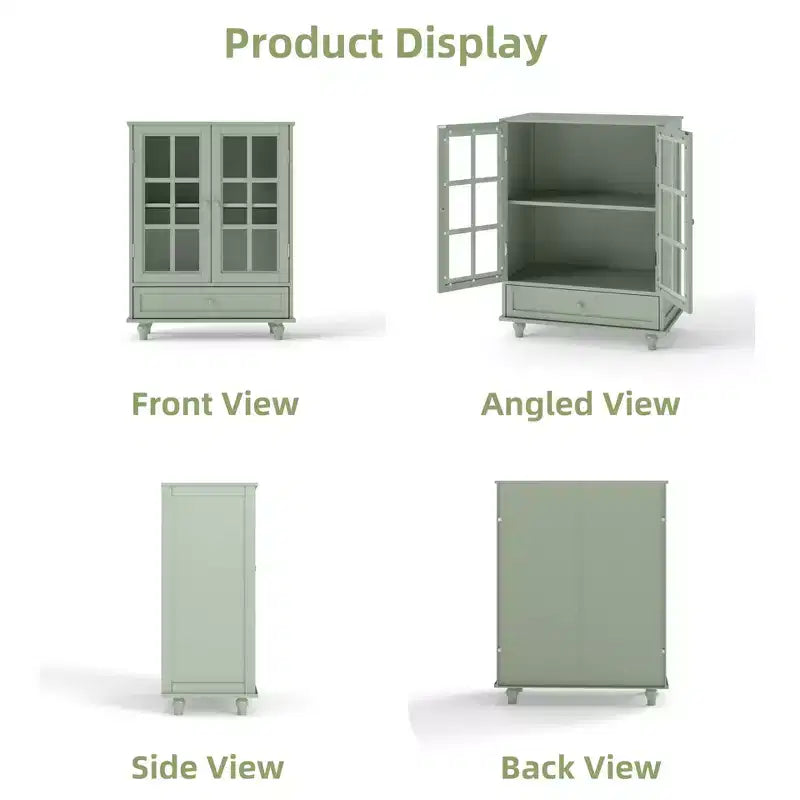 Mobile Buffet Minimalista FurnitureR con Ante in Vetro e Cassetto, Credenza Contenitore Rustica per Sala da Pranzo, Cucina, Soggiorno, Ingresso