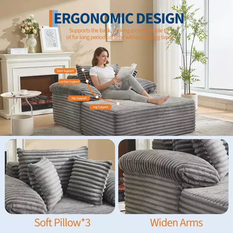 48,8" Canapé-lit chaise longue surdimensionné - Canapé sans structure en velours côtelé avec oreillers et accoudoirs larges pour salon ou chambre à coucher