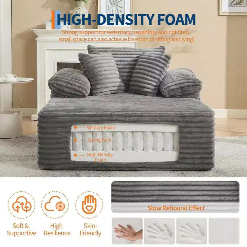 48,8" Canapé-lit chaise longue surdimensionné - Canapé sans structure en velours côtelé avec oreillers et accoudoirs larges pour salon ou chambre à coucher