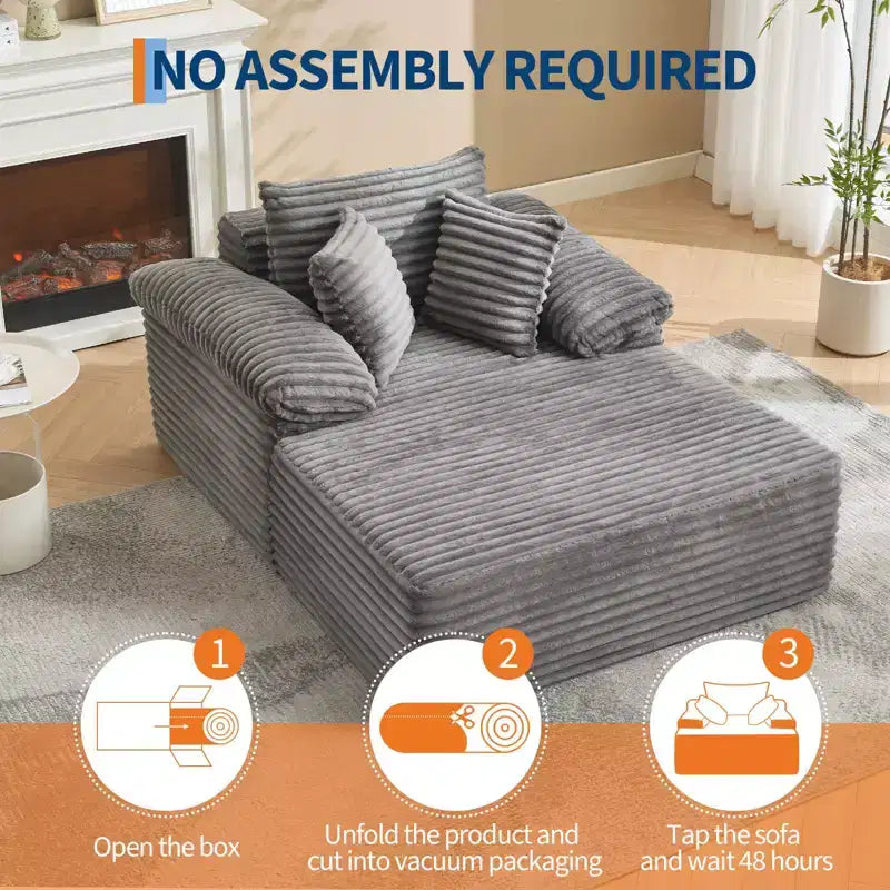 48,8" Canapé-lit chaise longue surdimensionné - Canapé sans structure en velours côtelé avec oreillers et accoudoirs larges pour salon ou chambre à coucher