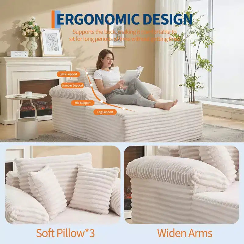 48,8" Canapé-lit chaise longue surdimensionné - Canapé sans structure en velours côtelé avec oreillers et accoudoirs larges pour salon ou chambre à coucher