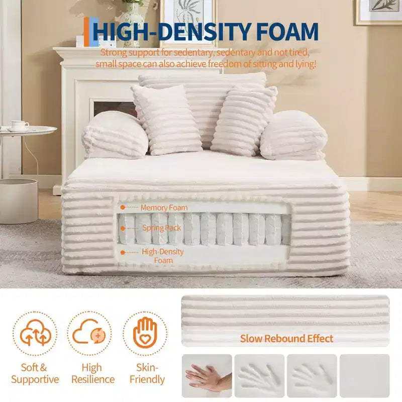 48,8" Canapé-lit chaise longue surdimensionné - Canapé sans structure en velours côtelé avec oreillers et accoudoirs larges pour salon ou chambre à coucher