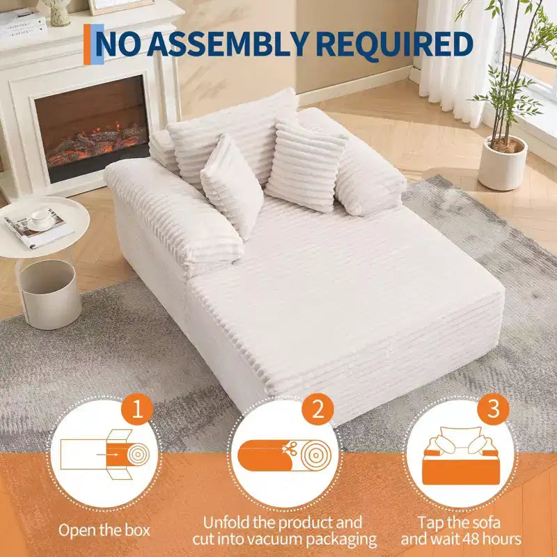 48,8" Canapé-lit chaise longue surdimensionné - Canapé sans structure en velours côtelé avec oreillers et accoudoirs larges pour salon ou chambre à coucher