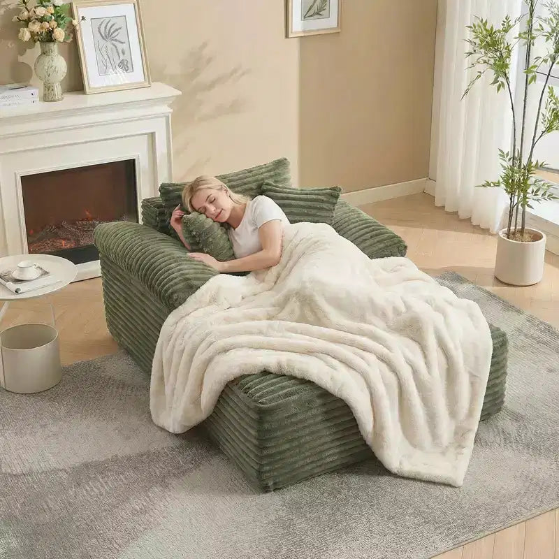48,8" Canapé-lit chaise longue surdimensionné - Canapé sans structure en velours côtelé avec oreillers et accoudoirs larges pour salon ou chambre à coucher