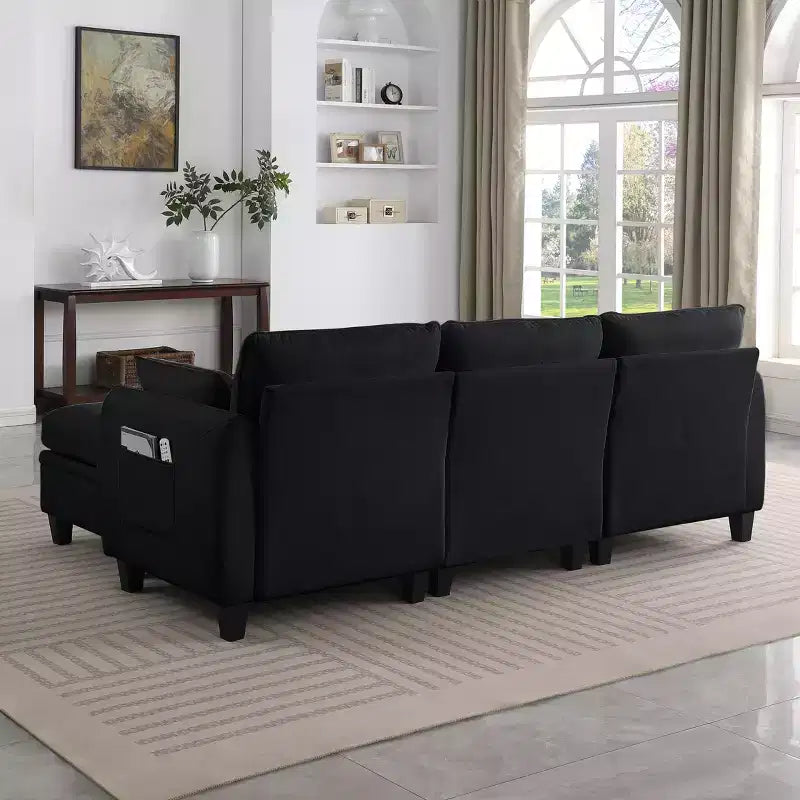 Divano Sezionale a L Contemporaneo GDFStudio Lancelot 85 pollici Rivestito in Ciniglia con Pouf Contenitore