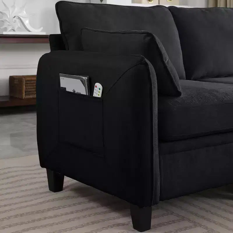Divano Sezionale a L Contemporaneo GDFStudio Lancelot 85 pollici Rivestito in Ciniglia con Pouf Contenitore
