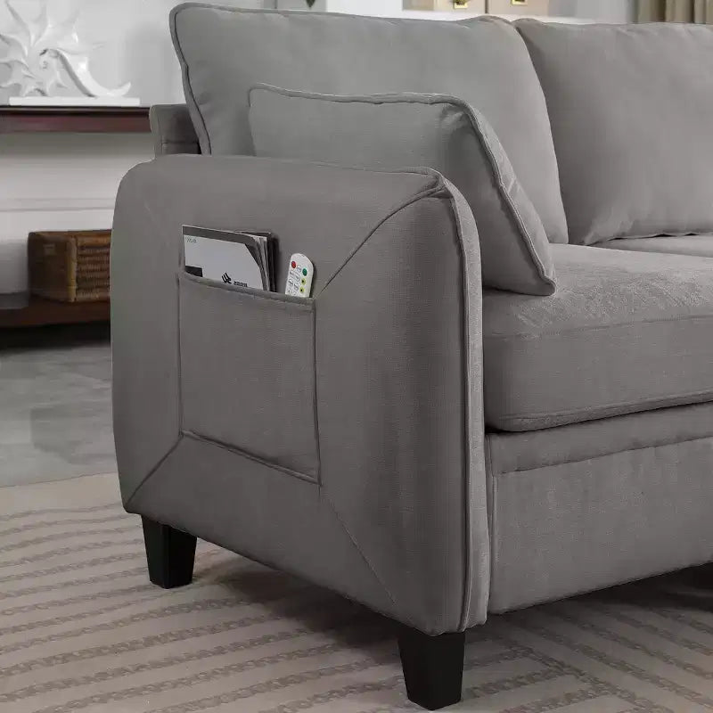 Divano Sezionale a L Contemporaneo GDFStudio Lancelot 85 pollici Rivestito in Ciniglia con Pouf Contenitore