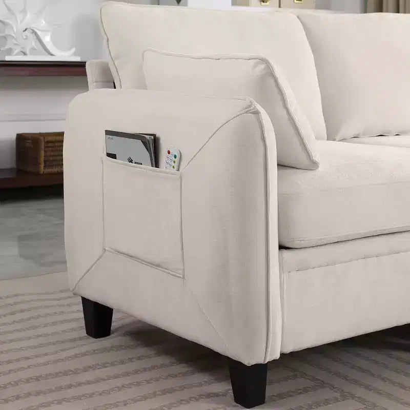 Divano Sezionale a L Contemporaneo GDFStudio Lancelot 85 pollici Rivestito in Ciniglia con Pouf Contenitore