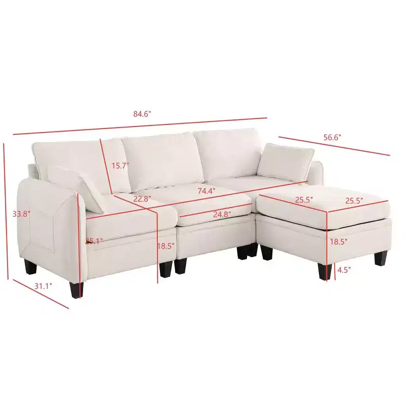 Divano Sezionale a L Contemporaneo GDFStudio Lancelot 85 pollici Rivestito in Ciniglia con Pouf Contenitore