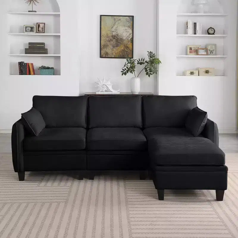 Divano Sezionale a L Contemporaneo GDFStudio Lancelot 85 pollici Rivestito in Ciniglia con Pouf Contenitore