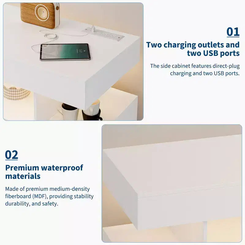 Credenza moderna con luci automatiche a sensore e stazione di ricarica integrata, 3 cassetti e 2 ante, tavolo contenitore per sala da pranzo, cucina