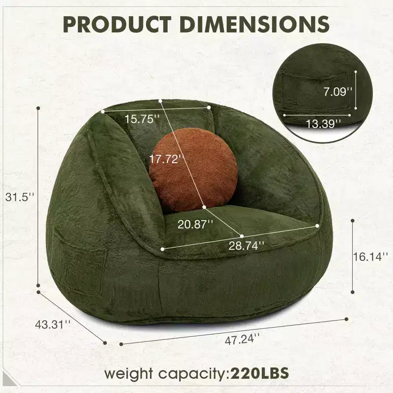 Poltrona sacco ergonomica Hommpa color verde avocado con pelliccia sintetica e memory foam - Regalo perfetto per adulti