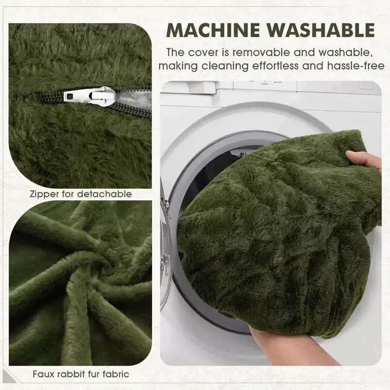 Poltrona sacco ergonomica Hommpa color verde avocado con pelliccia sintetica e memory foam - Regalo perfetto per adulti
