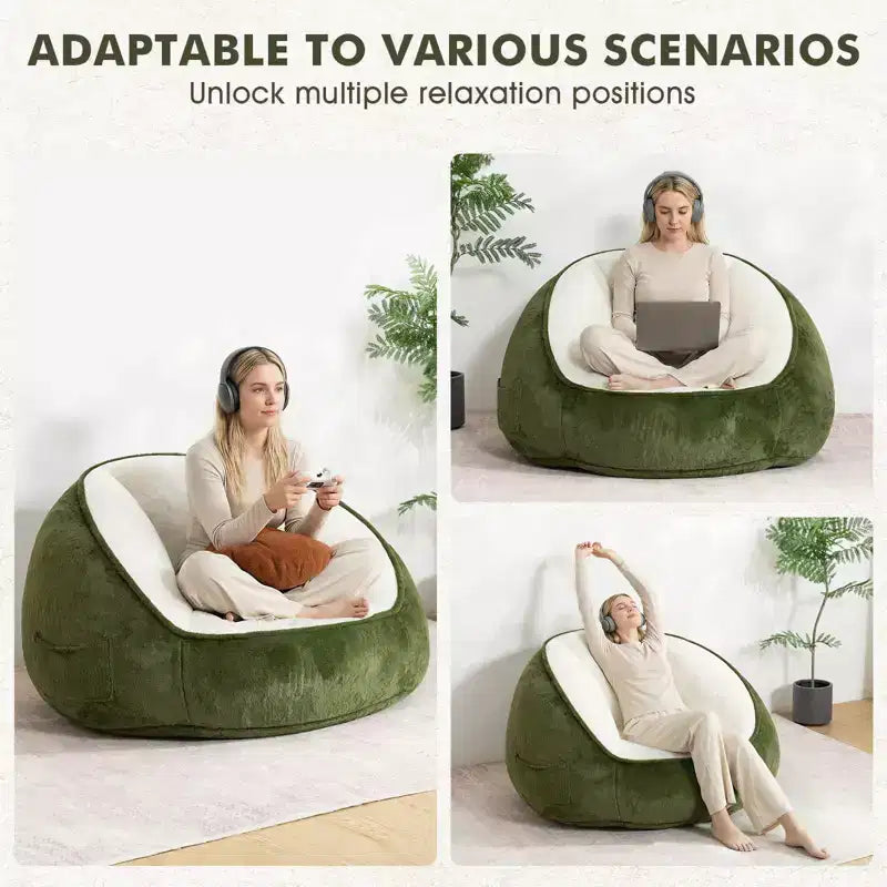 Poltrona sacco ergonomica Hommpa color verde avocado con pelliccia sintetica e memory foam - Regalo perfetto per adulti