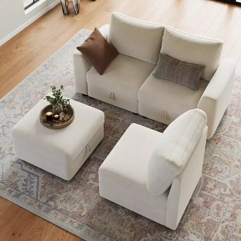 Divano componibile a L/U 108-163, divano Cloud 4-9 posti con contenitore a scomparsa sotto tutti i sedili, divano letto a penisola reversibile in ciniglia