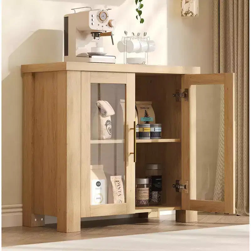 Madia Credenza con Ante in Vetro, Madia Moderna con Contenitore, Tavolo Buffet in Legno per Soggiorno, Sala da Pranzo e Cucina