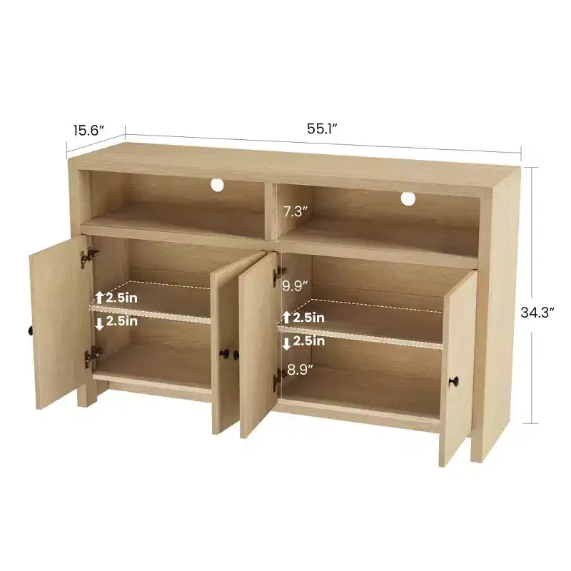 Credenza a buffet rustica da 55" - Mobile bar a 4 ante in legno con ripiani regolabili per cucina, sala da pranzo e soggiorno