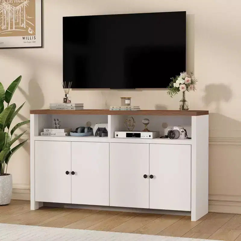 Credenza a buffet rustica da 55" - Mobile bar a 4 ante in legno con ripiani regolabili per cucina, sala da pranzo e soggiorno