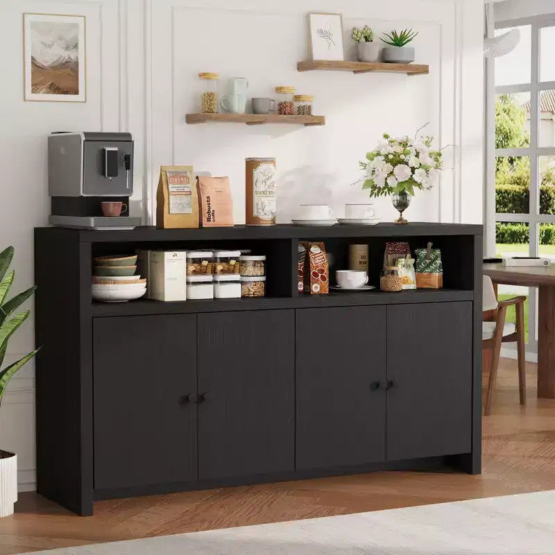 Credenza a buffet rustica da 55" - Mobile bar a 4 ante in legno con ripiani regolabili per cucina, sala da pranzo e soggiorno