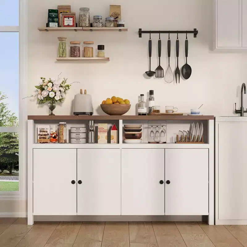 Credenza a buffet rustica da 55" - Mobile bar a 4 ante in legno con ripiani regolabili per cucina, sala da pranzo e soggiorno
