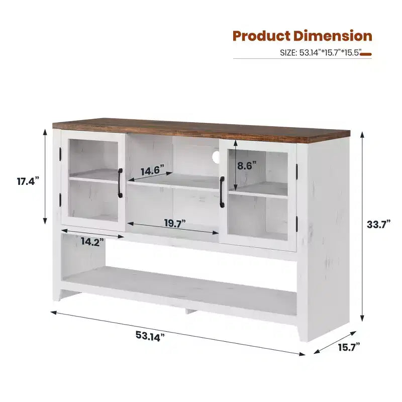 Credenza/Madia da 135 cm con 3 Ripiani e 2 Ante in Vetro - Mobile Contenitore Moderno Stile Metà Secolo per Caffè, Libri o Piatti