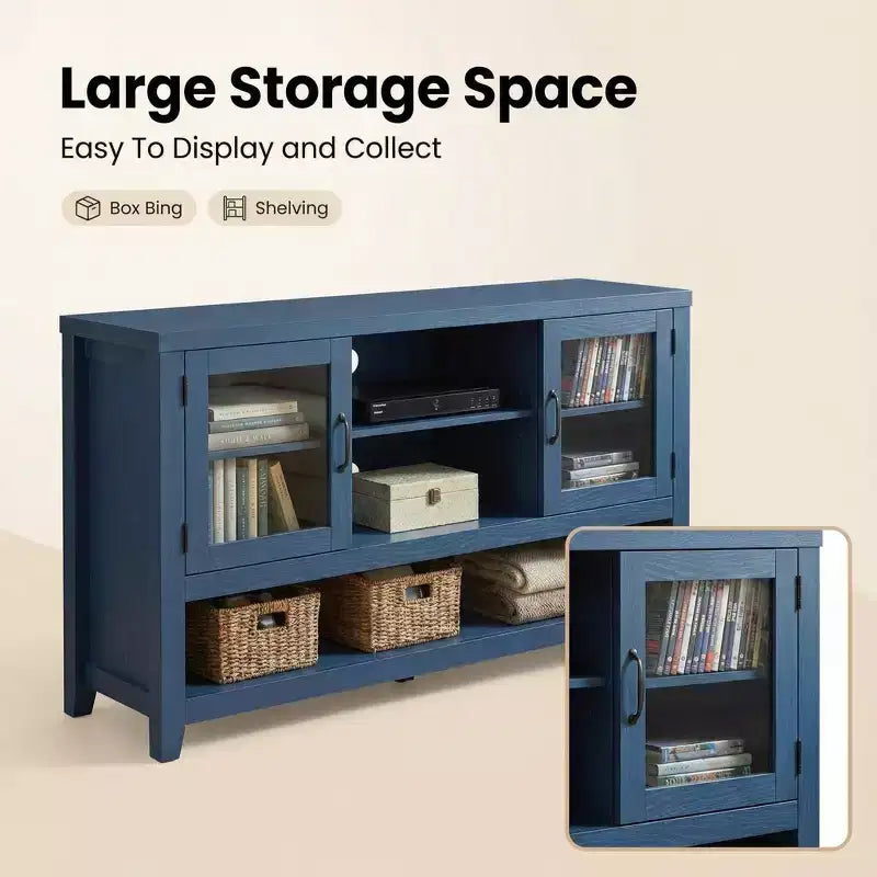 Credenza/Madia da 135 cm con 3 Ripiani e 2 Ante in Vetro - Mobile Contenitore Moderno Stile Metà Secolo per Caffè, Libri o Piatti