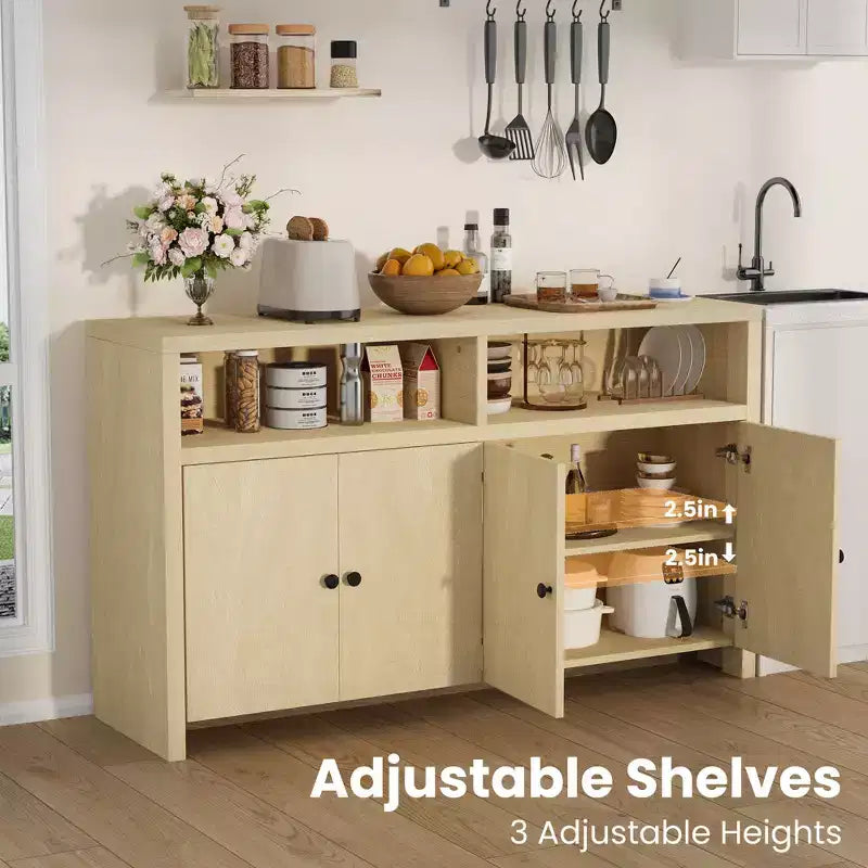 Credenza da cucina a buffet spaziosa da 55", mobile a 4 ante, ripiani regolabili, ampio spazio contenitivo, mobile bar in legno per sala da pranzo