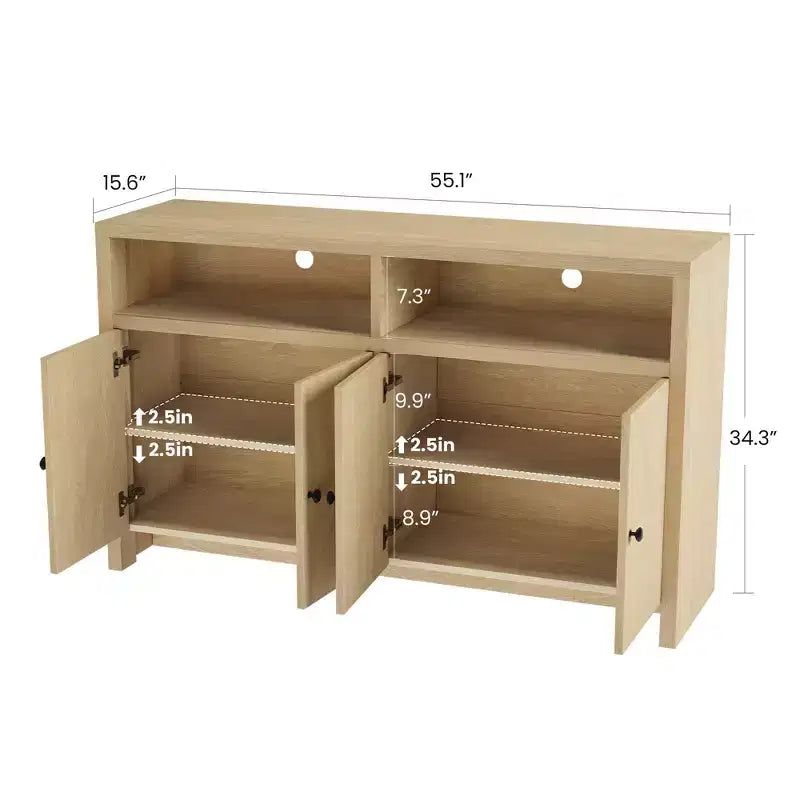 Credenza da cucina a buffet spaziosa da 55", mobile a 4 ante, ripiani regolabili, ampio spazio contenitivo, mobile bar in legno per sala da pranzo