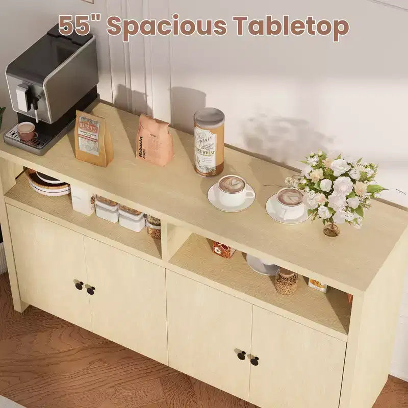 Credenza da cucina a buffet spaziosa da 55", mobile a 4 ante, ripiani regolabili, ampio spazio contenitivo, mobile bar in legno per sala da pranzo