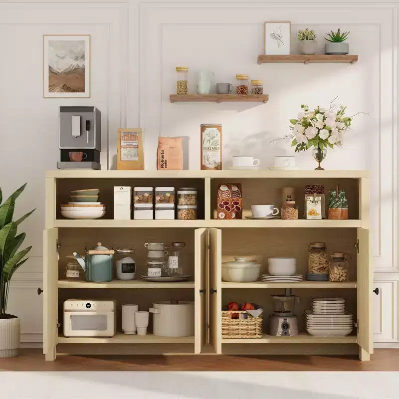 Credenza da cucina a buffet spaziosa da 55", mobile a 4 ante, ripiani regolabili, ampio spazio contenitivo, mobile bar in legno per sala da pranzo