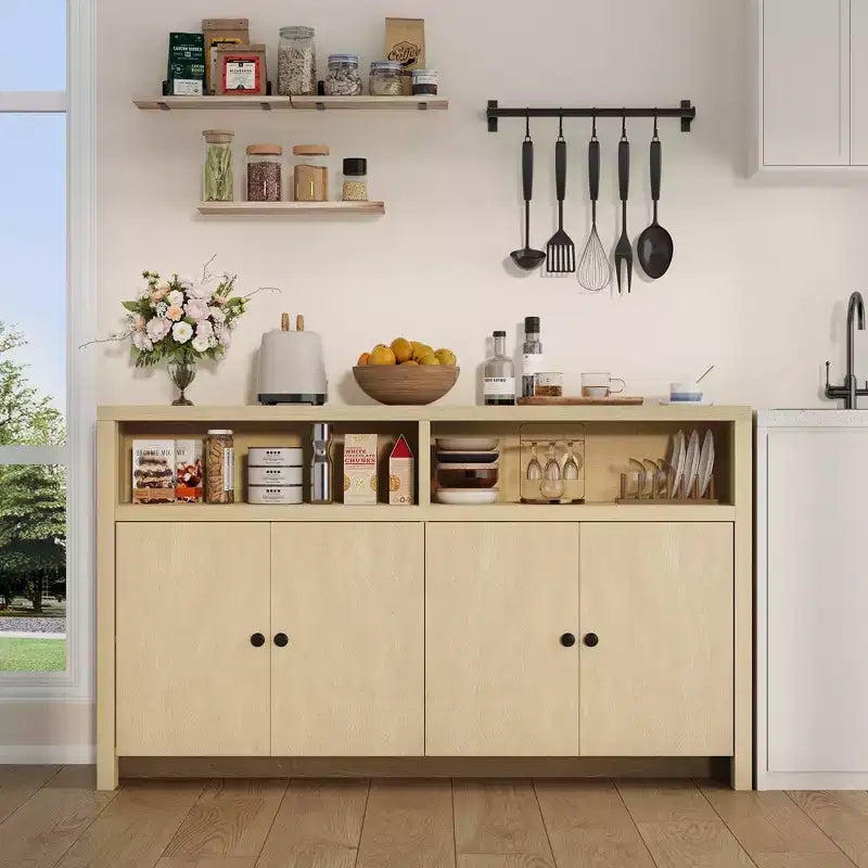 Credenza da cucina a buffet spaziosa da 55", mobile a 4 ante, ripiani regolabili, ampio spazio contenitivo, mobile bar in legno per sala da pranzo