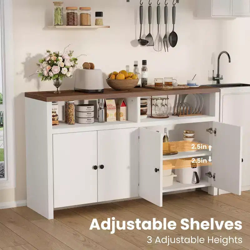 Credenza da cucina a buffet spaziosa da 55", mobile a 4 ante, ripiani regolabili, ampio spazio contenitivo, mobile bar in legno per sala da pranzo