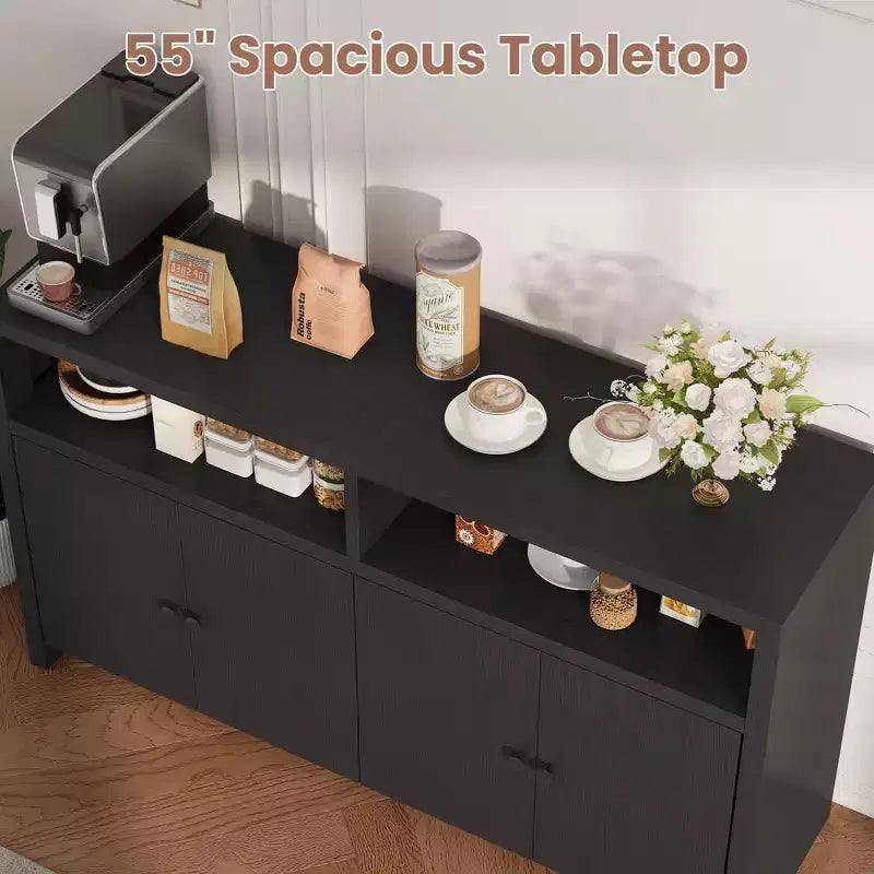 Credenza da cucina a buffet spaziosa da 55", mobile a 4 ante, ripiani regolabili, ampio spazio contenitivo, mobile bar in legno per sala da pranzo