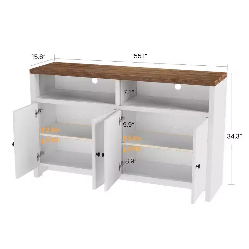 Credenza da cucina a buffet spaziosa da 55", mobile a 4 ante, ripiani regolabili, ampio spazio contenitivo, mobile bar in legno per sala da pranzo