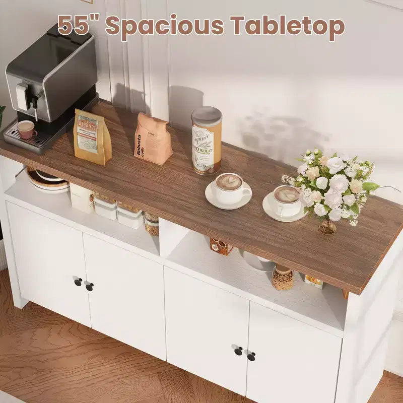 Credenza da cucina a buffet spaziosa da 55", mobile a 4 ante, ripiani regolabili, ampio spazio contenitivo, mobile bar in legno per sala da pranzo