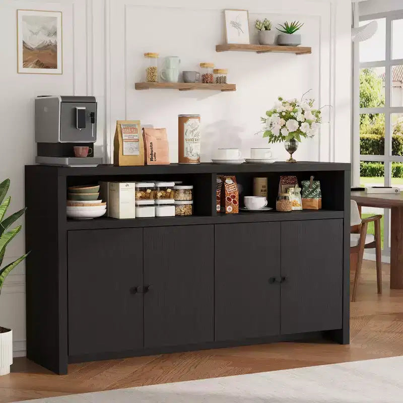 Credenza da cucina a buffet spaziosa da 55", mobile a 4 ante, ripiani regolabili, ampio spazio contenitivo, mobile bar in legno per sala da pranzo