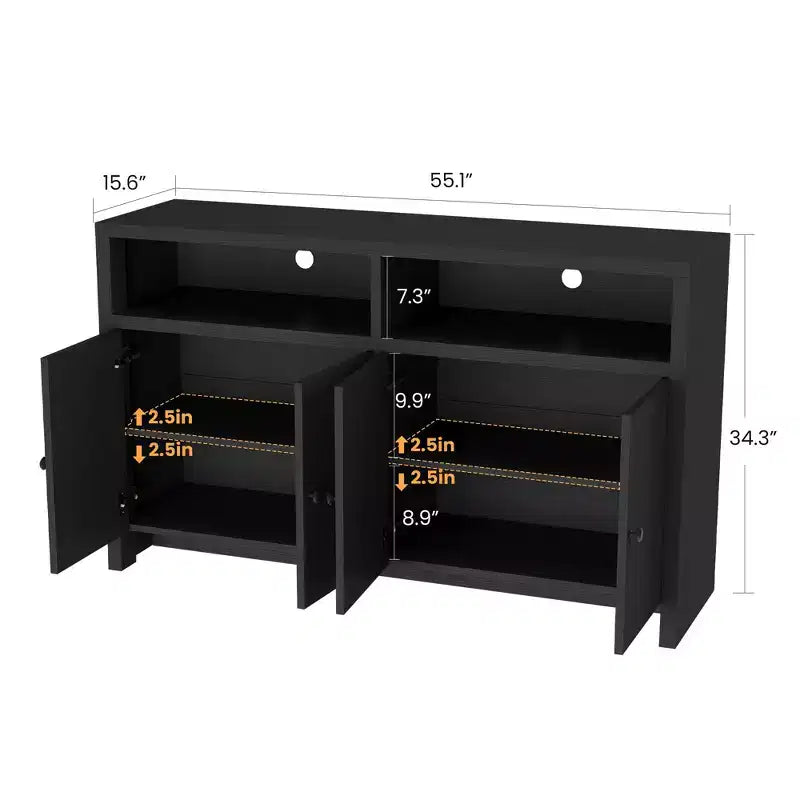 Credenza da cucina a buffet spaziosa da 55", mobile a 4 ante, ripiani regolabili, ampio spazio contenitivo, mobile bar in legno per sala da pranzo