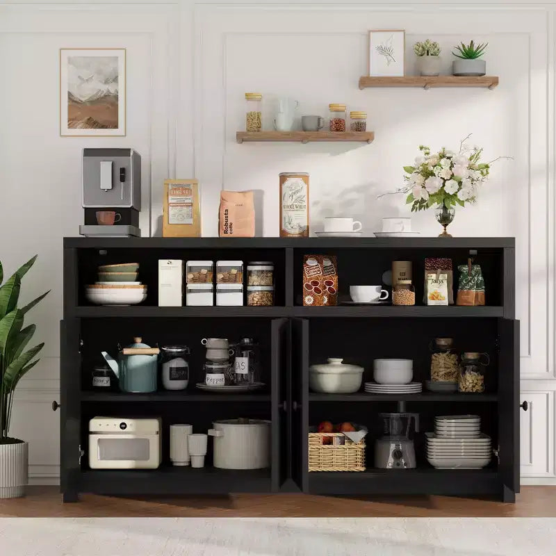 Credenza da cucina a buffet spaziosa da 55", mobile a 4 ante, ripiani regolabili, ampio spazio contenitivo, mobile bar in legno per sala da pranzo