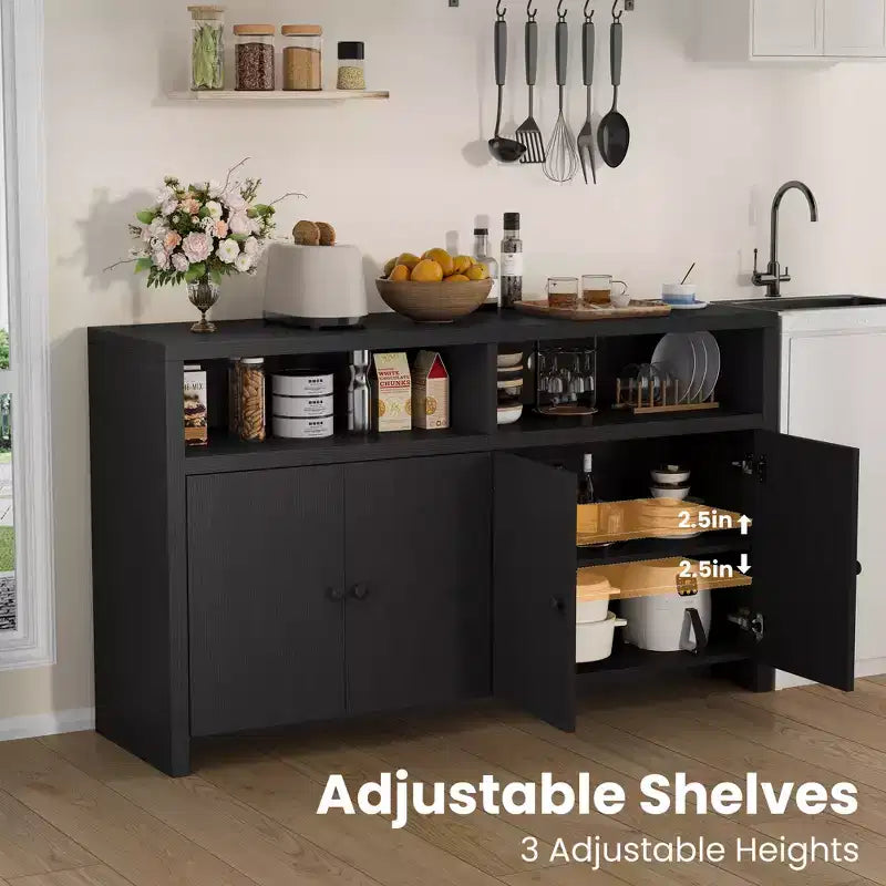 Credenza da cucina a buffet spaziosa da 55", mobile a 4 ante, ripiani regolabili, ampio spazio contenitivo, mobile bar in legno per sala da pranzo