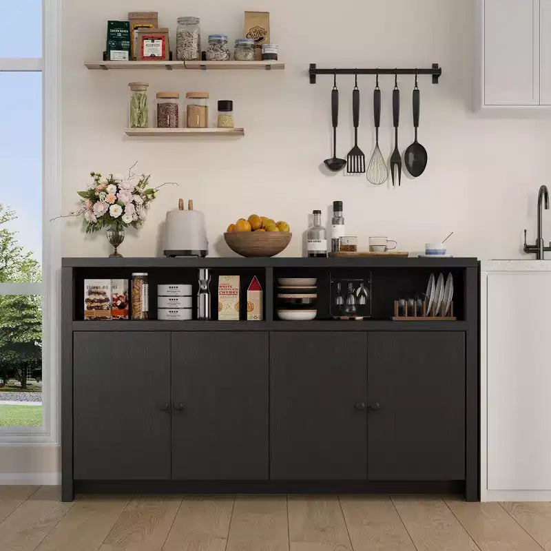 Credenza da cucina a buffet spaziosa da 55", mobile a 4 ante, ripiani regolabili, ampio spazio contenitivo, mobile bar in legno per sala da pranzo