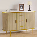 50 Modern Buffet Cabinet with Storage, Mid Century Fluted Accent Coffee Bar Console Table with Faux Marble Top, Curved Profile Sliding Doors