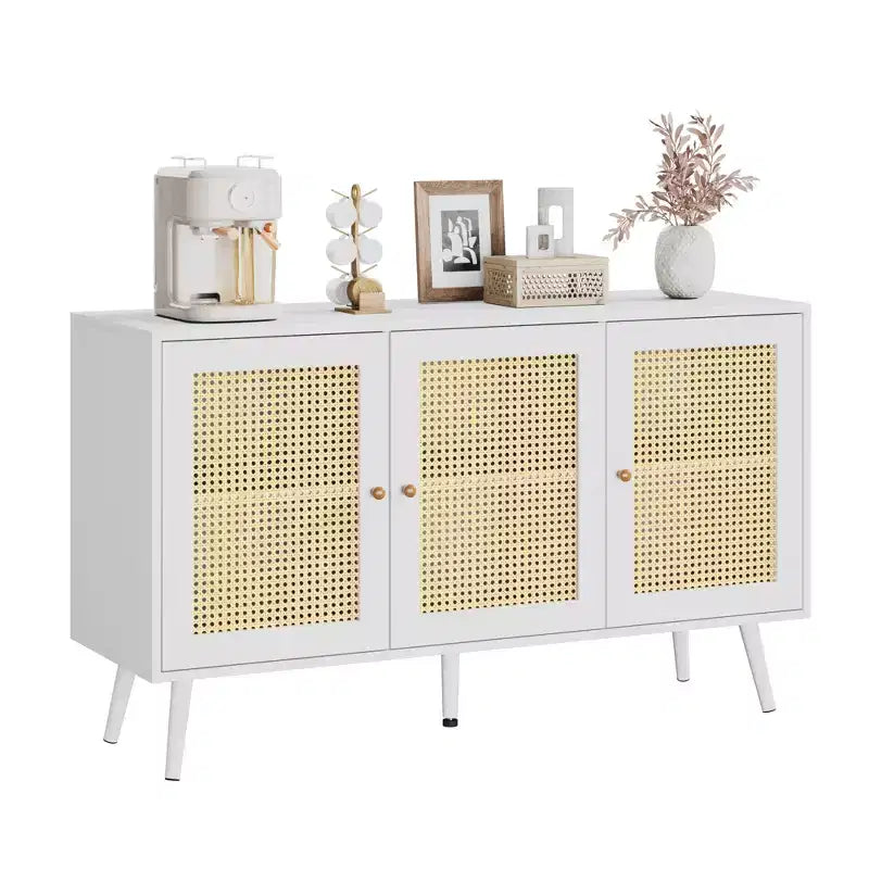 Madia moderna in rattan stile boho - Credenza spaziosa con ripiani regolabili - Soluzione di archiviazione per sala da pranzo, cucina, soggiorno