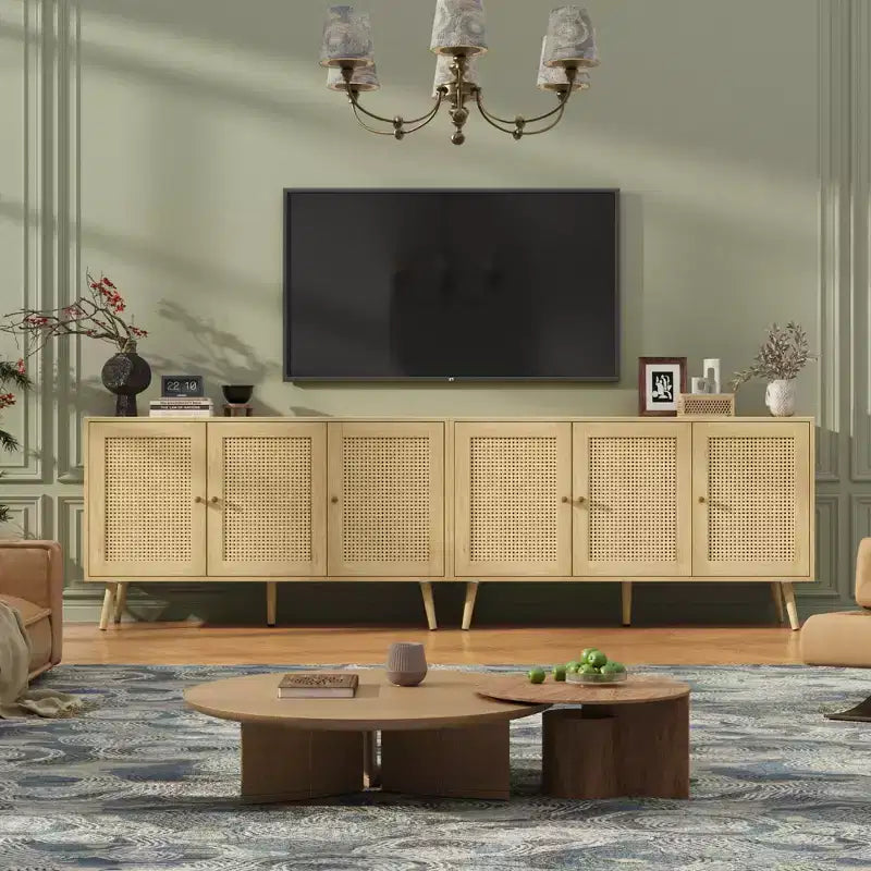 Madia moderna in rattan stile boho - Credenza spaziosa con ripiani regolabili - Soluzione di archiviazione per sala da pranzo, cucina, soggiorno