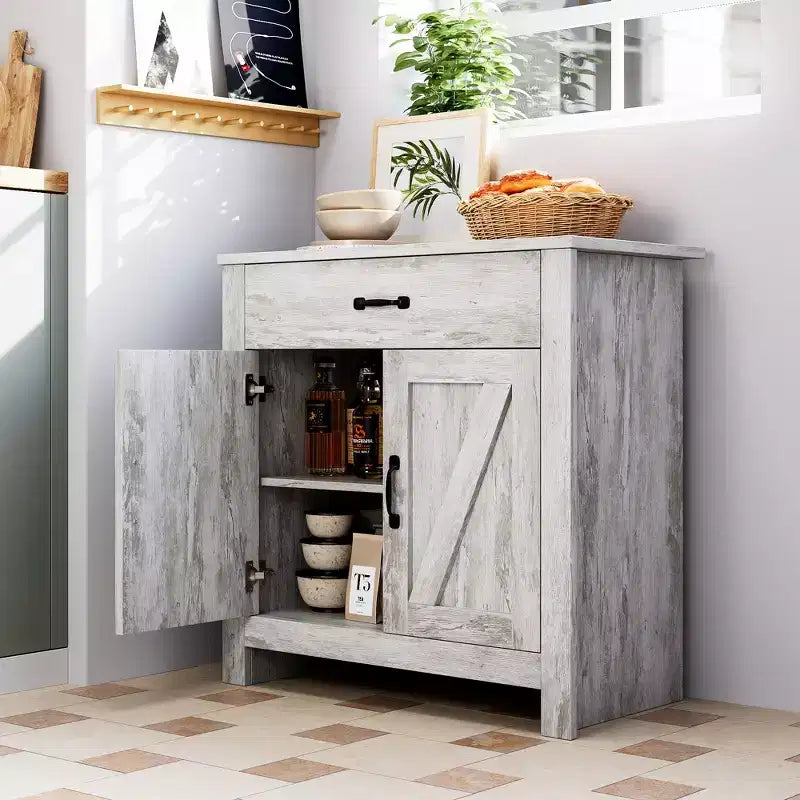 Credenza, mobile da cucina con cassetti, anta, ripiani regolabili, madia autoportante con armadio a buffet